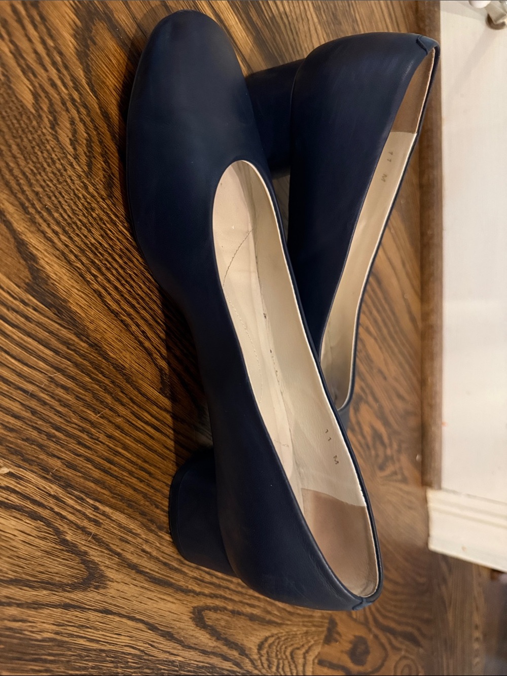 Amalfi Navy Round-Toe Low Block Heel Pumps